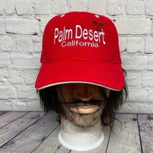 Palm Dessert California Hat Cap Strap Back Red Embroidered Logo Spell Out OSFM